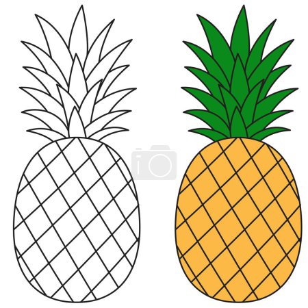 Téléchargez les illustrations : Illustration vectorielle de page à colorier ananas. Page à colorier été pour enfants - en licence libre de droit