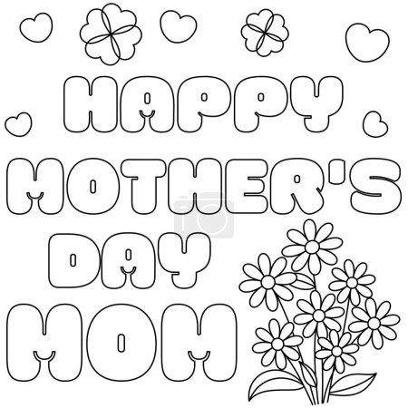 Cute Mother's day coloring pages for kids, outline vector illustration easy to color, black and white activity worksheet