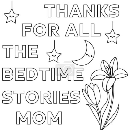 Cute Mother's day coloring pages for kids, outline vector illustration easy to color, black and white activity worksheet