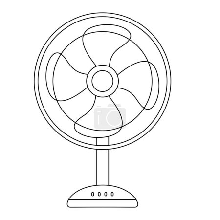 Illustration d'un joli ventilateur électrique isolé sur fond blanc coloriage page. Livre de coloriage de personnage de dessin animé vectoriel contour noir et blanc