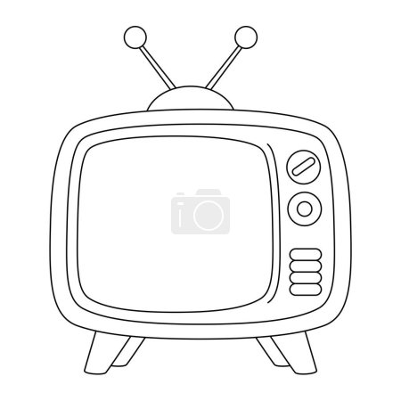 Illustration of a cute television isolated on white background coloring page. Black and white outline vector cartoon character colouring book