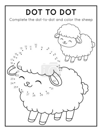 Cute Sheep Dot-to-Dot Coloring In Worksheet For Kids