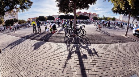 Photo for Villajoyosa, Alicante, Spain. 11-27-2022: Cyclists at the bike day in Villajoyosa - Royalty Free Image