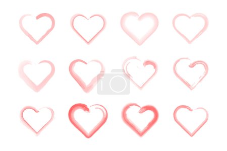 Illustration for Set of watercolor hearts painted with brushes. Hearts are painted with watercolor brushes. Hand drawn vector illustration. - Royalty Free Image