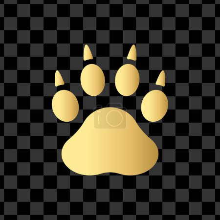 Golden paw print of a predatory animal with claws. Vector illustration isolated