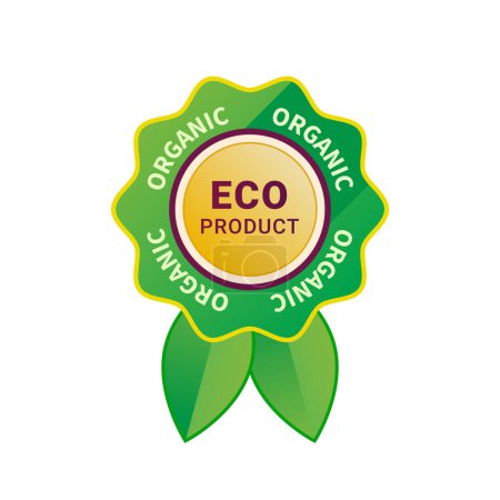 Eco label or bio badge. Organic sticker. Ecologic stamp icon. Vector illustration isolated on white background