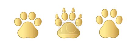 Set of golden animal paw print isolated on white background