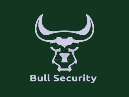 Illustration for Bull Security logo template. Vector illustration of bull head on green background. - Royalty Free Image
