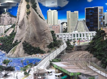 Photo for Inside the biggest model railroad of the world Miniatur Wunderland in Hamburg in Germany with Rio de Janeiro in Brasil - Royalty Free Image