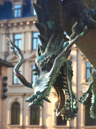 Details of the dragon fountain in Halle Saale in Germany