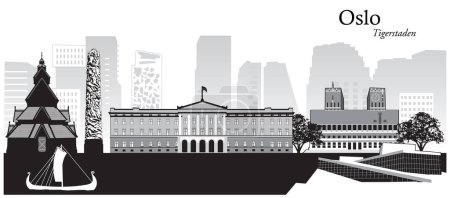 Téléchargez les illustrations : Illustration vectorielle du paysage urbain d'Oslo, capitale de la Norvège - en licence libre de droit