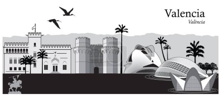 Illustration for Vector illustration of the skyline cityscape of Valencia, Spain - Royalty Free Image