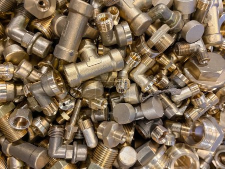 Photo for Yellow Brass Scrap nuts and bolts ready to be recycled. High quality photo - Royalty Free Image