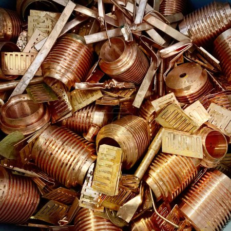 Photo for Copper threaded bars and scrap. Beautiful copper colour pieces all in a heap. High quality photo - Royalty Free Image