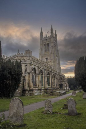 Photo for St Neots Parish Church with dramatic sunset sky. Colourful and beautiful. High quality photo - Royalty Free Image