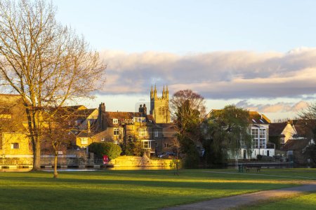 St Neots riverside at sunset with beautiful golden light. High quality photo