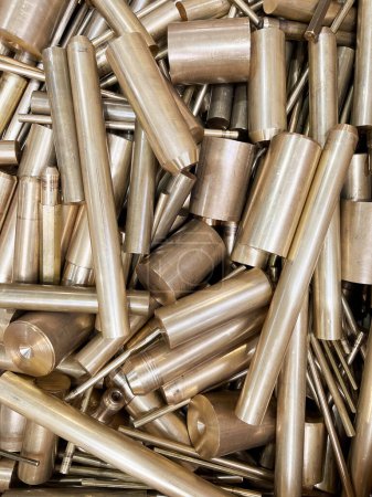 Photo for Flat view of scrap brass rod off cuts ready to be recycled. High quality photo - Royalty Free Image