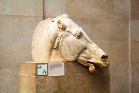 Photo for London, UK - Saturday 15th April 2015: Marble horse head in the British Museum part of the disputed Elgin Marbles . High quality photo - Royalty Free Image
