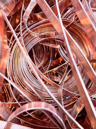Copper strip used to conduct electricity in a heap. High quality photo