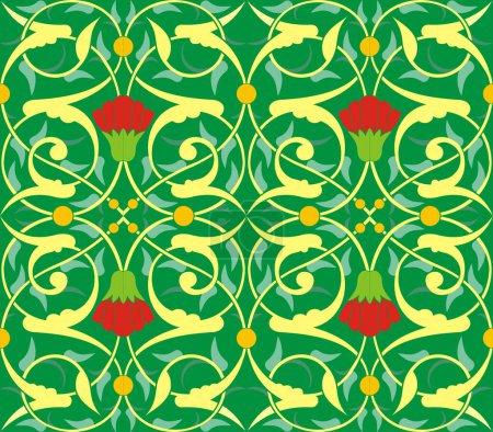 Illustration for Vector illustration for nice floral ornament pattern. with a green background. Suitable for use in frames, calligraphy, invitation cards, backgrounds, mosque decorations, etc - Royalty Free Image
