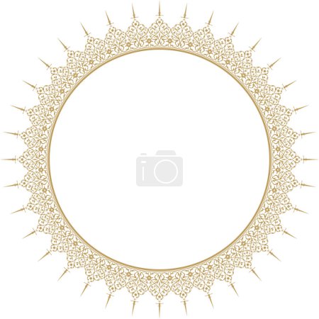 Illustration for Vector illustration for circular ornament design pattern, circle frame border, gold color. Suitable for calligraphy ornaments. Usability with text input area in the middle - Royalty Free Image