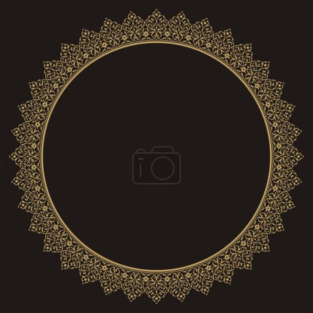 Illustration for Vector illustration for circular ornament design pattern, circle frame border, gold color and black color background. Suitable for calligraphy ornaments. Usability with text input area in the center - Royalty Free Image