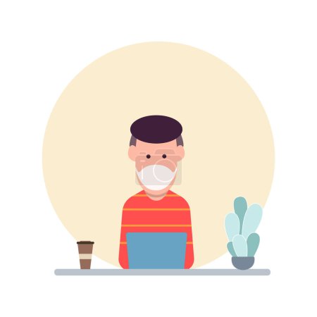 Photo for Man at desktop working with laptop Corporate worker Freelancer or office worker. Vector illustration in simple concept flat style - Royalty Free Image