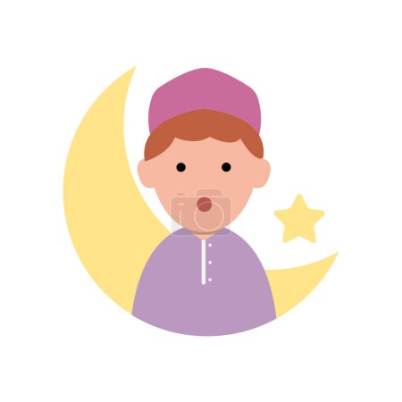 Photo for Happy eid mubarak with kid character illustration simple concept cute cartoon muslim - Royalty Free Image