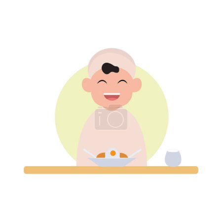 Photo for Vector illustration of a cute child character breaking the fast simple concept eid mubarak happy - Royalty Free Image