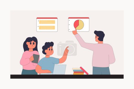character business teamwork simple concept poin planning analytics vector illustration people