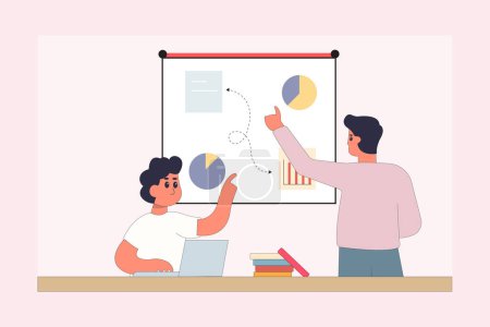 Charakter Geschäft Teamarbeit einfaches Konzept Poin Planung Analytics Vektor Illustration Menschen