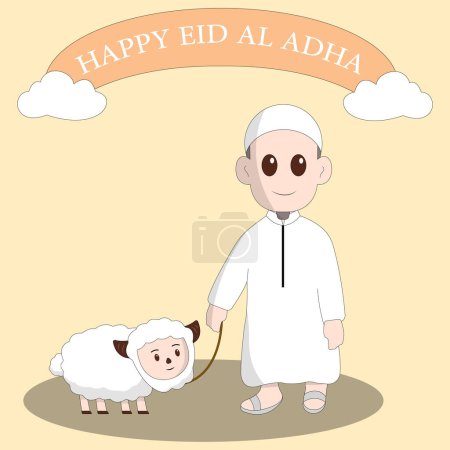 Photo for Qurban vector illustration boy and sheep simple concept happy eid adha flat illustration - Royalty Free Image