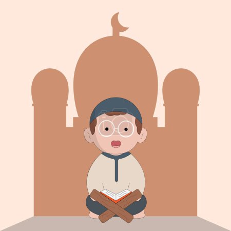 Photo for Character cute ramadhan concept illustration happy muslim family celebrate holy month ramadhan mosque sillhouette vector illustration - Royalty Free Image