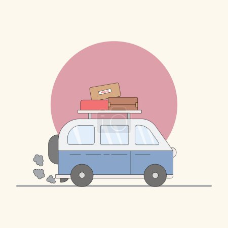 logo vector campervan road to the mountain simple concept retro vintage sticker and apparel illustration