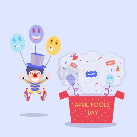 Illustration for Happy april fools day illustration clown concept surprise and comedy fun vector template poster background - Royalty Free Image