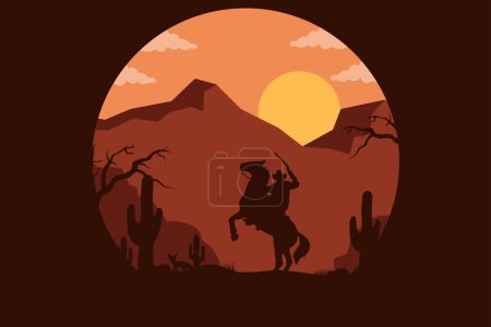 Photo for Landscape silhouette of cowboy riding at horse background template simple concept vintage design - Royalty Free Image