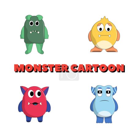 niedliches Monster Set Illustration bunte lustige Konzept Vektor 