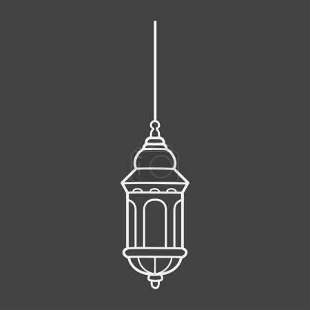 Téléchargez les illustrations : Une lanterne suspendue à une ficelle. Lanterne lumineuse pour l'icône vectorielle Illustration Journée islamique de l'Aïd en noir et blanc ou en niveaux de gris. - en licence libre de droit