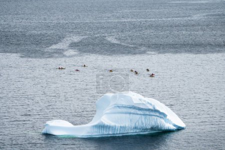 Photo for People kayaking in the calm sea behind the iceberg in Antarctica - Royalty Free Image