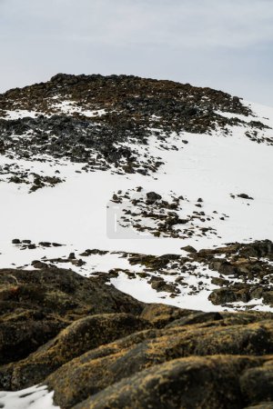 Foto de Montaña rocosa cubierta de nieve en la Isla Dos Hummock, Península Antártica, Antártida - Imagen libre de derechos