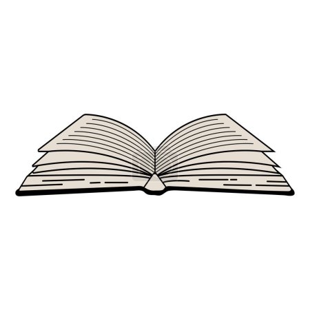 Open book outline. Realistic simple hand drawn style, pages with text. Isolated vector art illustration for school, bookstore, bookshop, teacher, writer. Drawing for learning, wisdom, knowledge