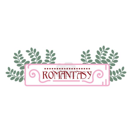 Illustration for Concept of romance story plot - romantasy, romantic books, novels, tv series, movies love story genre. Cute horizontal frame with plants. Pink tape. Hand-drawn doodle isolated, vector art illustration - Royalty Free Image