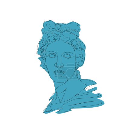 Ilustración de Escultura griega antigua. Grecia mitología estatua de una línea de dibujo, diseño de arte de la cabeza de diosa. Ilustración vectorial - Imagen libre de derechos