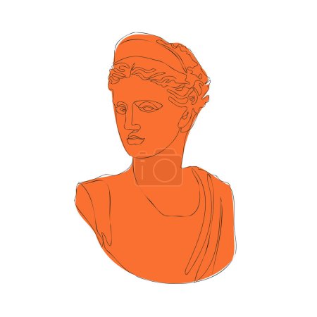Illustration for Ancient greek sculpture. Greece mythology statue one line drawing, goddess head art design. Vector illustration - Royalty Free Image