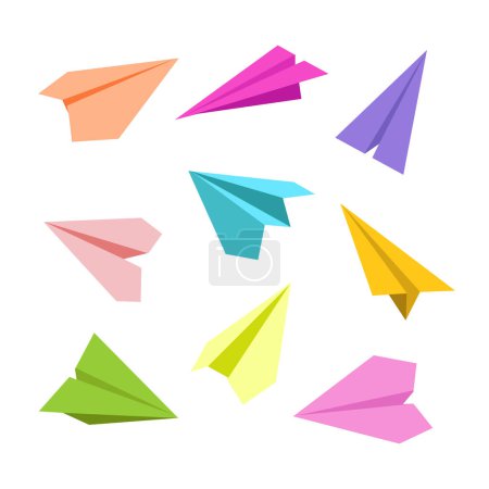 Illustration for Colored paper airplanes on a white background. Vector illustration. - Royalty Free Image