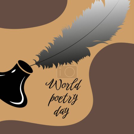 Welttag der Poesie, 21. März, Vektorillustration von Tintenfass und Feder.