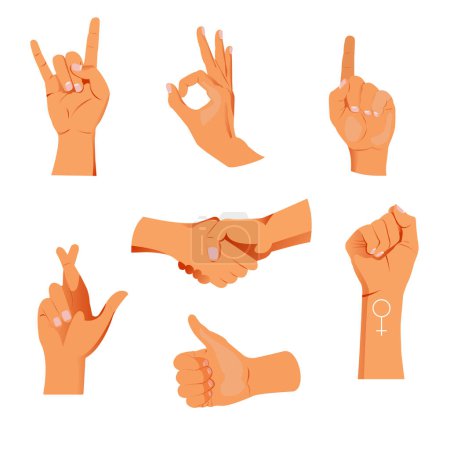 Téléchargez les illustrations : Poignée gestuelle. Main avec des gestes de comptage signe. Ensemble de communication interactive - en licence libre de droit