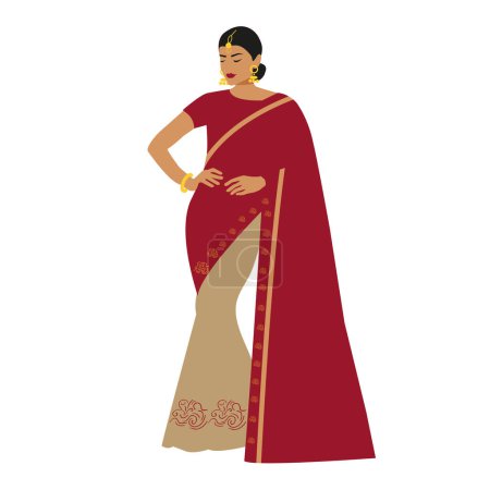 Téléchargez les illustrations : Illustration d'une belle femme indienne en robe traditionnelle - en licence libre de droit