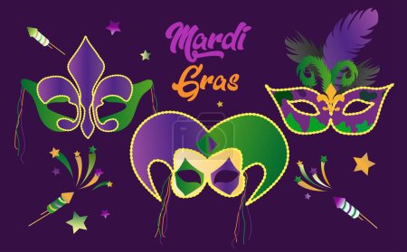 Illustration for Mardi Gras Carnival Calligraphy Invitation Poster. Vector illustration Template - Royalty Free Image