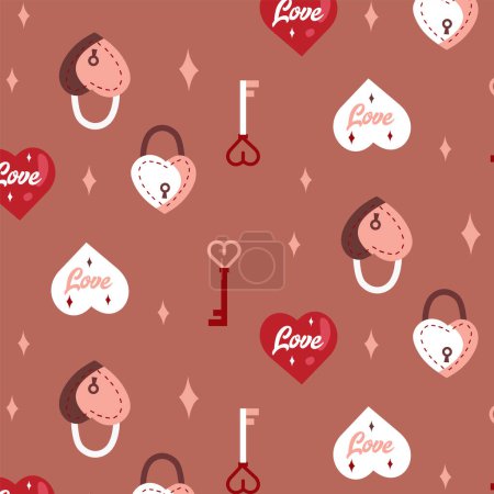 Illustration for Cute hearts, locks, keys seamless pattern, lovely romantic background, great for Valentine's Day, Mother's Day, textiles, wallpapers, banners - vector image - Royalty Free Image